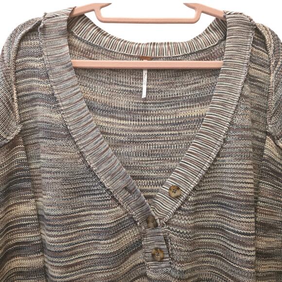 Free People Marble Ribbed Button Sweater Mercury Henley Space Dye Size XS EUC - Picture 6 of 8